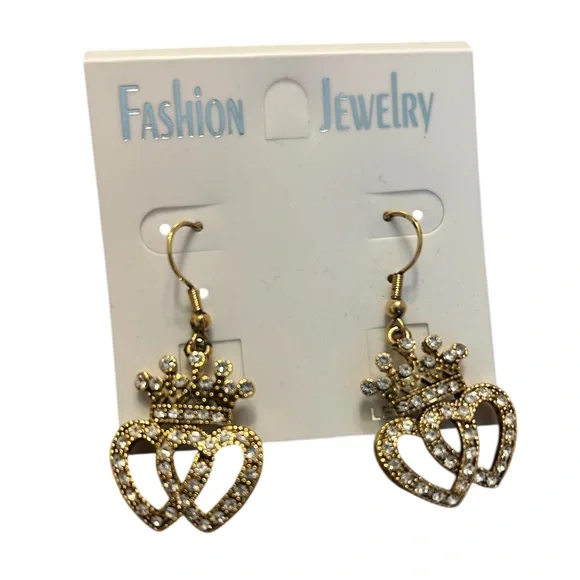 Gold Crown Heart Earrings - Picture 1 of 1